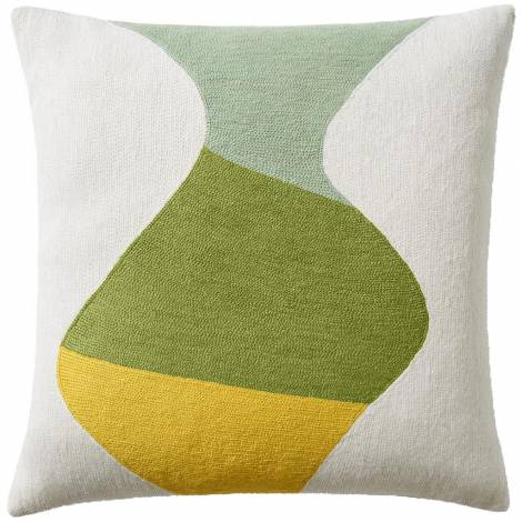 Judy Ross Textiles Hand-Embroidered Chain Stitch Totem Throw Pillow cream/celery/spring green/yellow